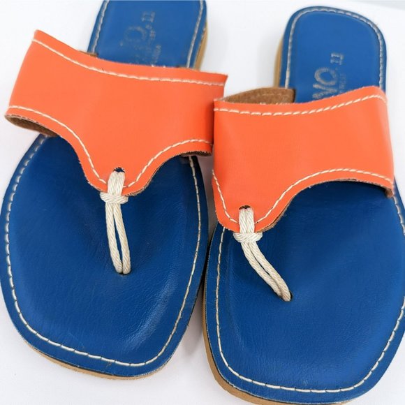 Kino Shoes Kino 1 Orange Blue Lily Leather Comfort Flip Flop Slip